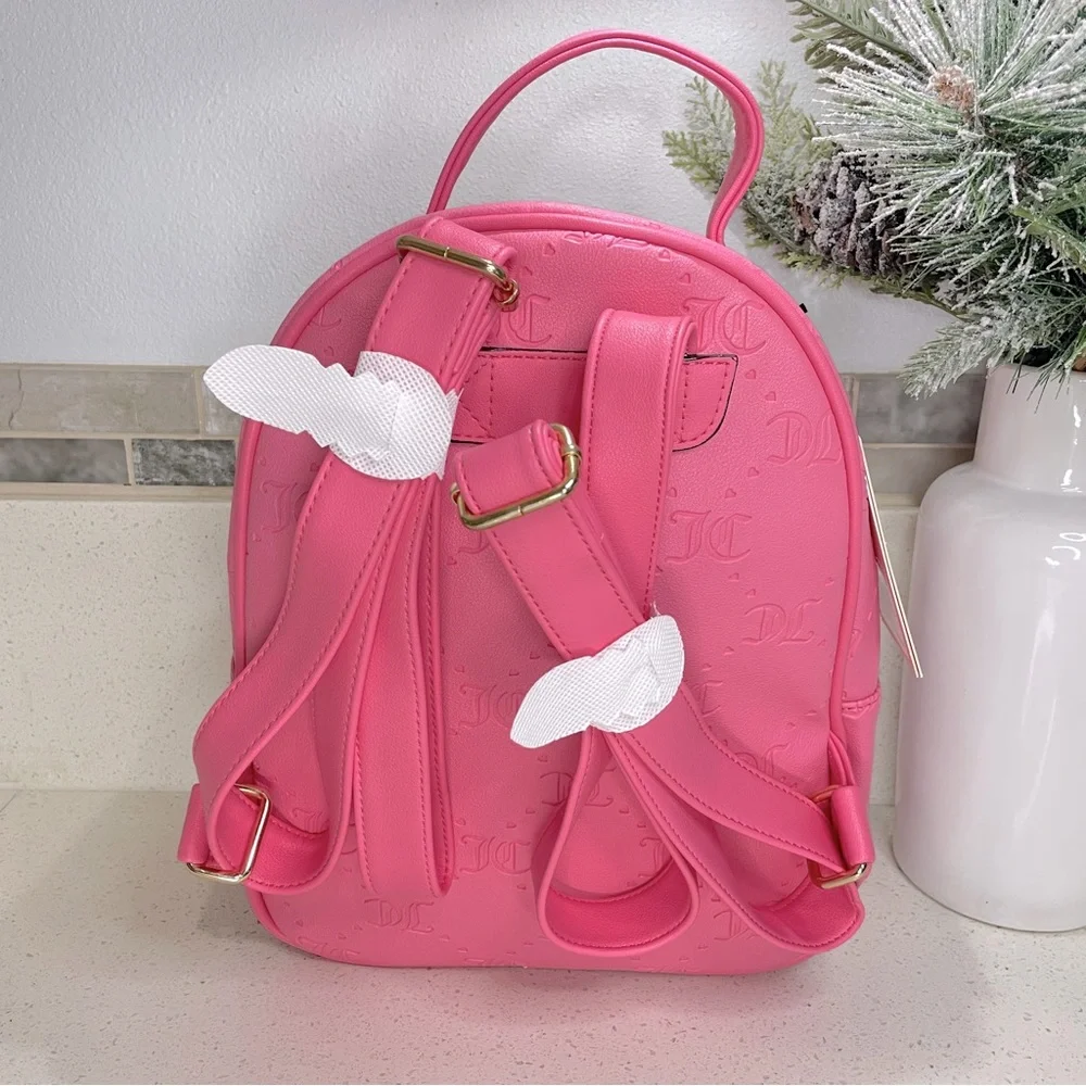 Juicy Couture Pink Embossed Monogram Mini‎ Backpack and Pouch Set Gold Hardware - Picture 4 of 4